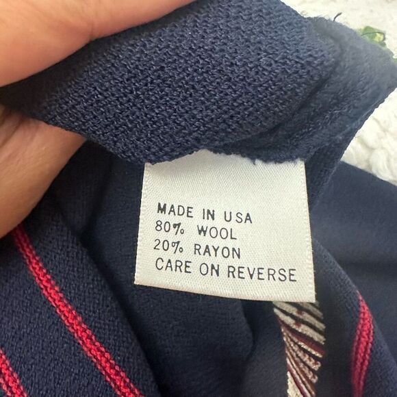 St. John Sport Santana Knit Navy Sweater SJ Buttons Multi color Patch Trim sz S - Picture 8 of 10